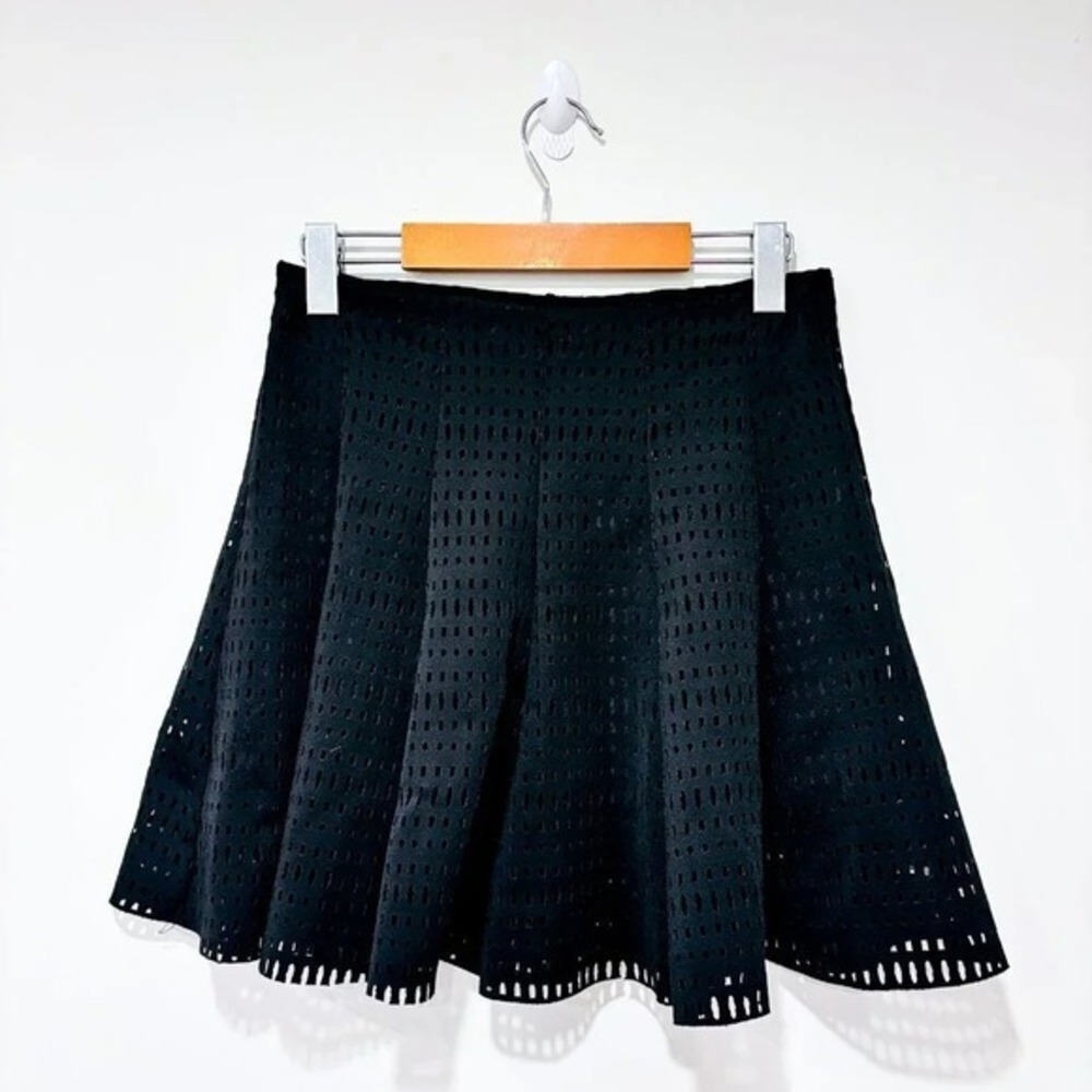 GLAMOROUS Black Laser Cut Perforated Fit Flare Skater Mini Skirt X-Small